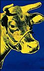 Cow Canvas Paintings - Cow Yellow on Blue Background